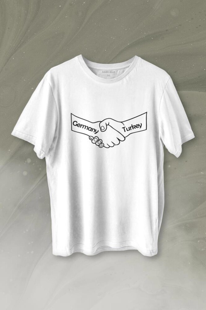 Ülke Dostluk Türkiye Almanya Friends El Tokalaşma Baskılı Tişört Unisex T-shirt - 1