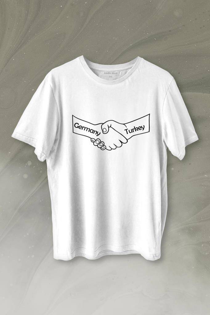 Ülke Dostluk Türkiye Almanya Friends El Tokalaşma Baskılı Tişört Unisex T-shirt - 1