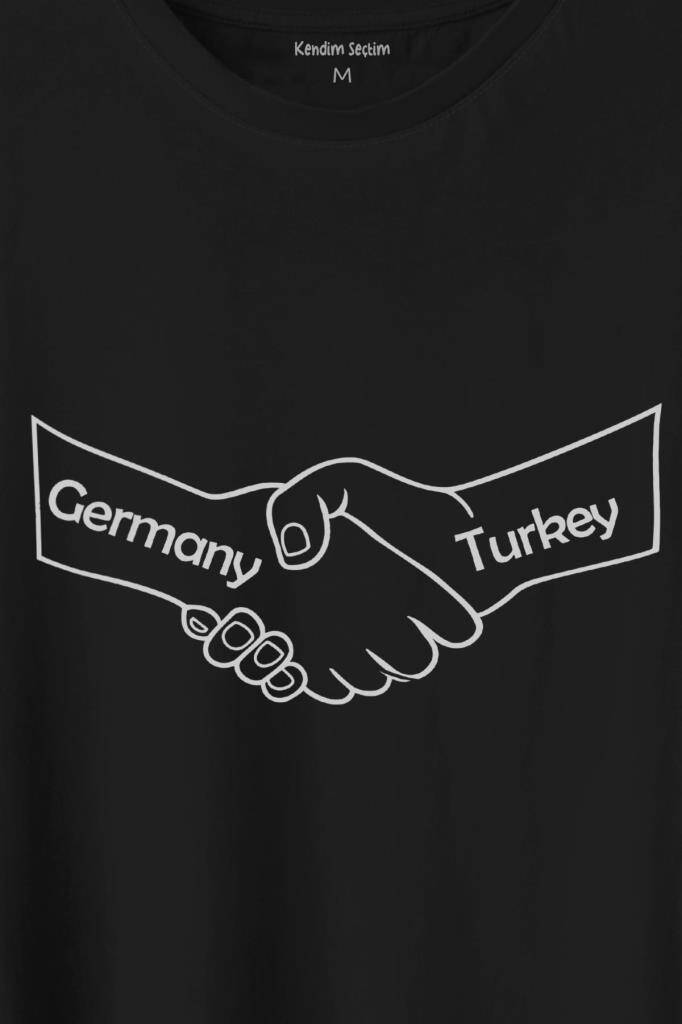 Ülke Dostluk Türkiye Almanya Friends El Tokalaşma Baskılı Tişört Unisex T-Shirt (1)