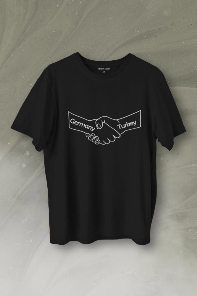 Ülke Dostluk Türkiye Almanya Friends El Tokalaşma Baskılı Tişört Unisex T-Shirt - 1