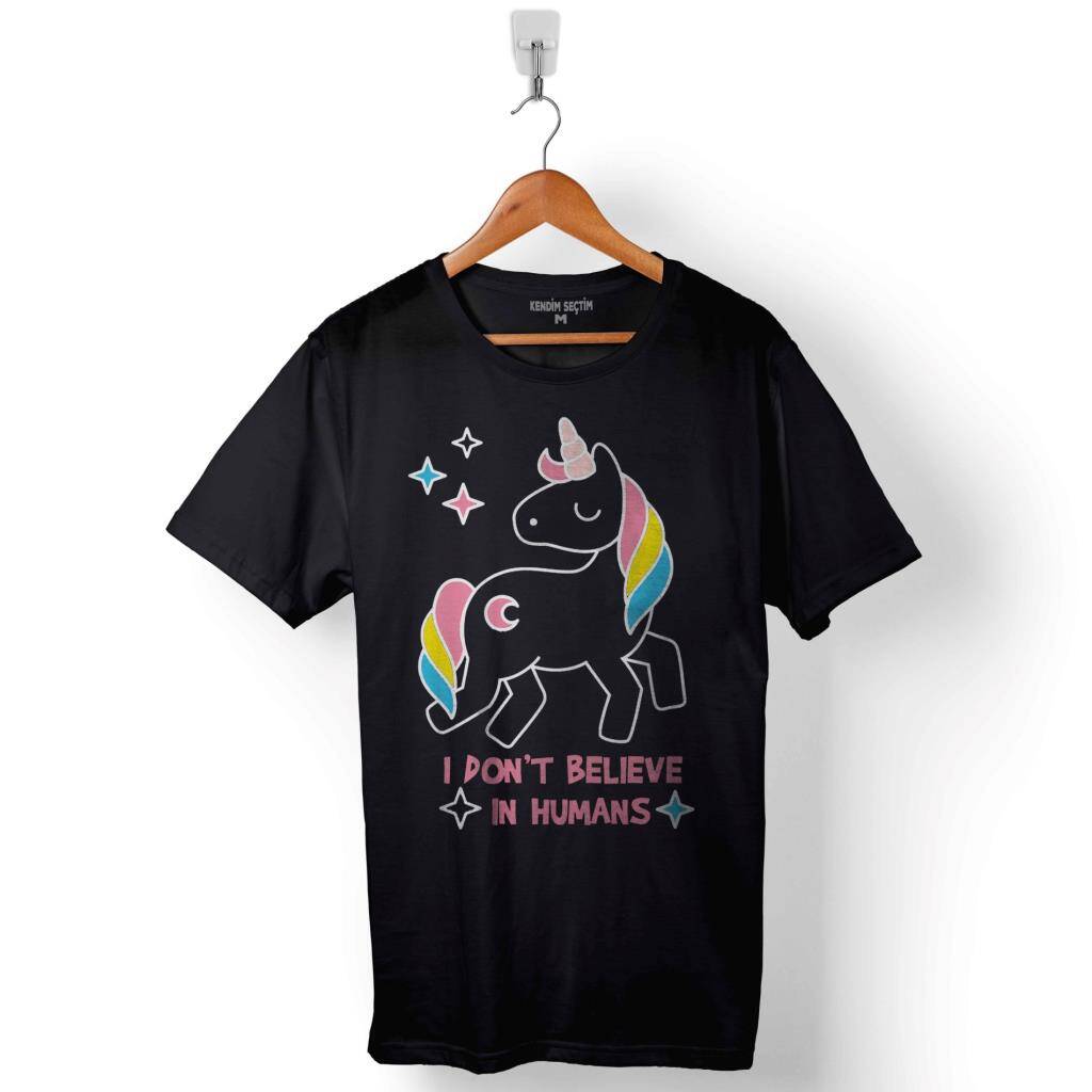 Unicorn I Dont Believe In Humans Horse At Baskılı Tişört Unisex T-Shirt
