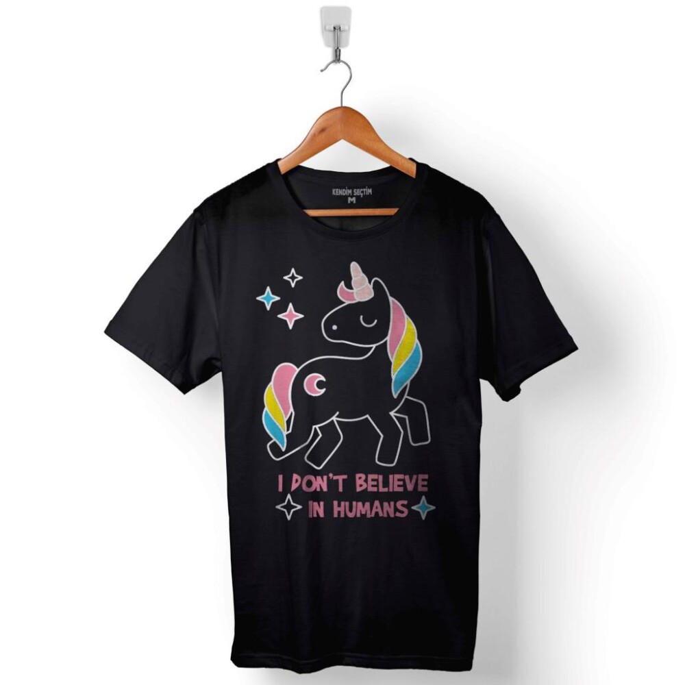 Unicorn I Dont Believe In Humans Horse At Baskılı Tişört Unisex T-Shirt - 1