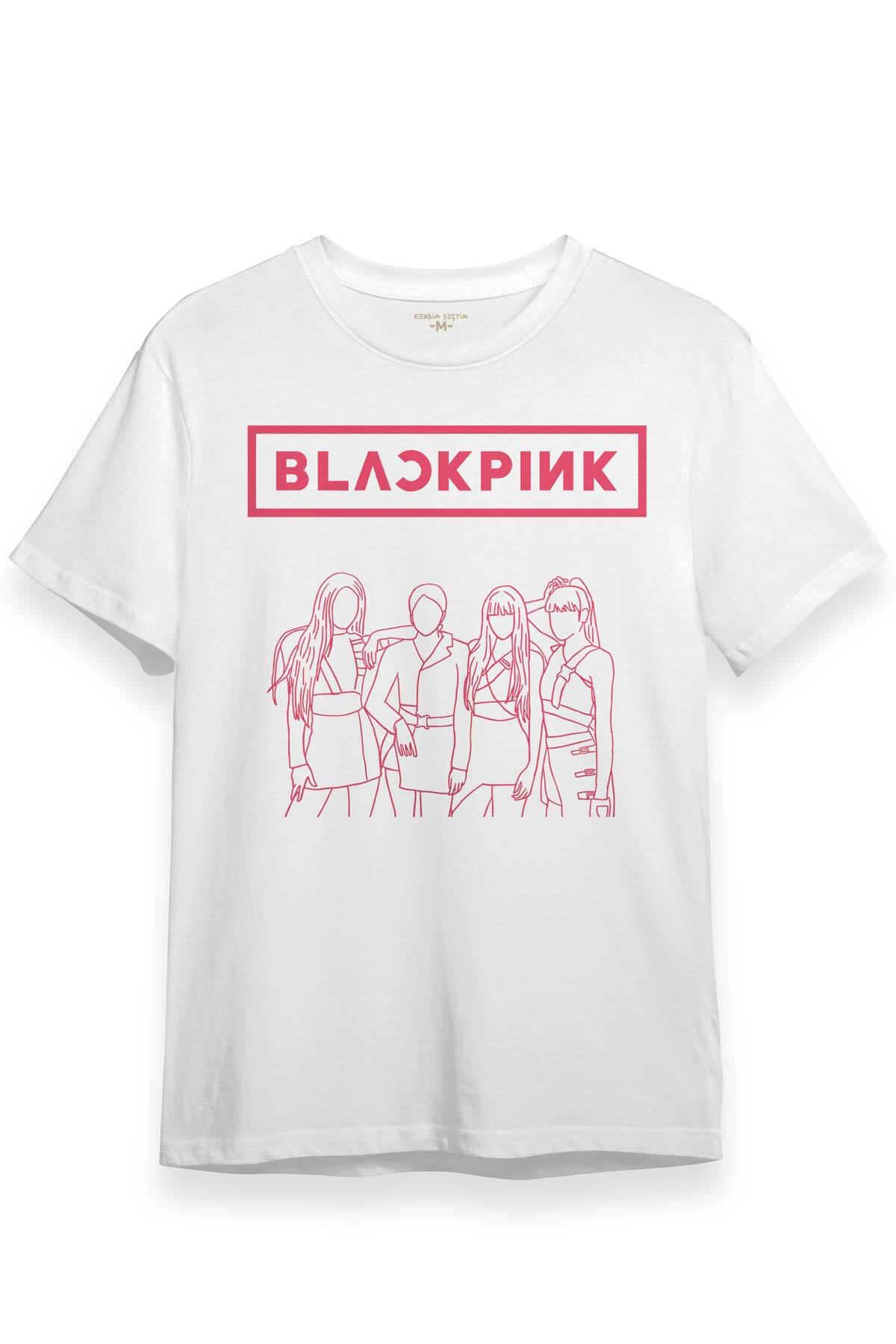 Unisex Beyaz T-shirt BLACKPINK Çizim Kore Music K-POP Baskılı Tişört