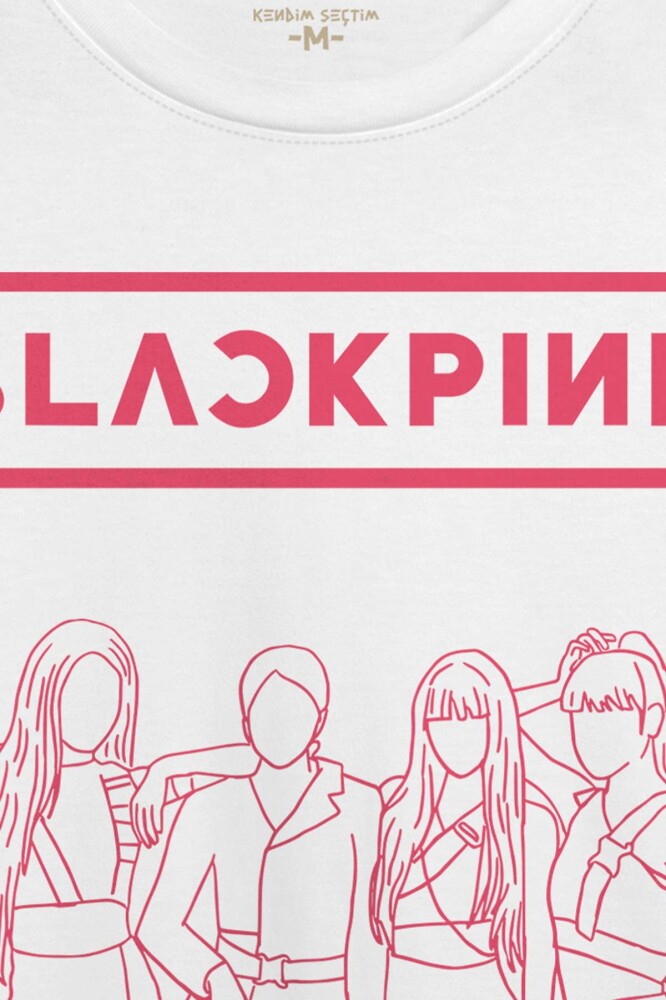 Unisex Beyaz T-shirt BLACKPINK Çizim Kore Music K-POP Baskılı Tişört - 2