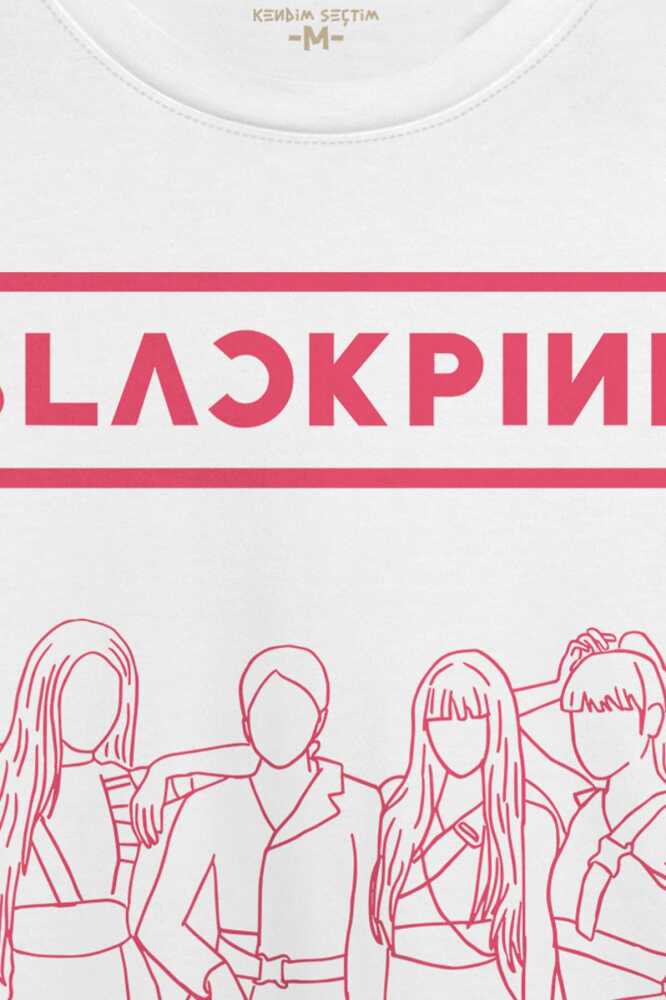 Unisex Beyaz T-shirt BLACKPINK Çizim Kore Music K-POP Baskılı Tişört - 2