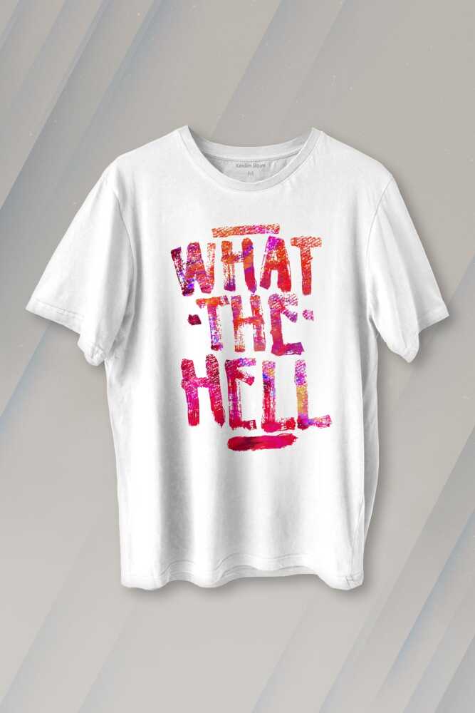Unisex Beyaz T-shirt What The Hell Yazı Baskılı Tişört - 1