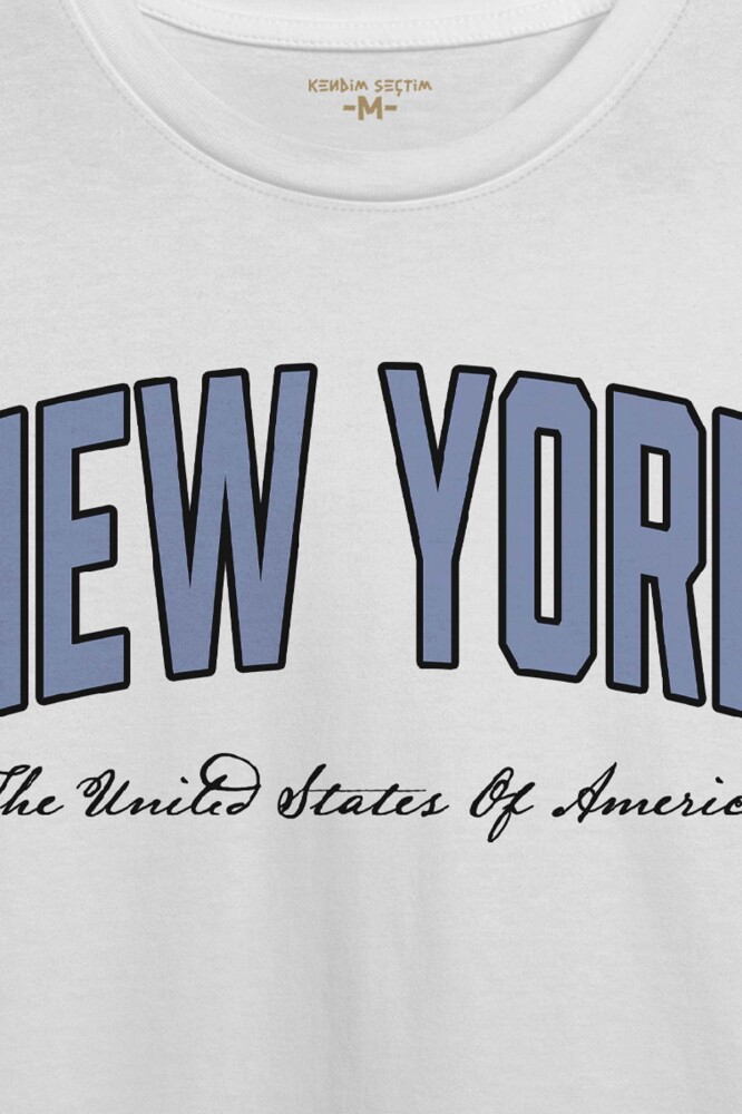 Unisex Beyaz Tişört New York City Şehir Yazı Baskılı T-shirt - 2