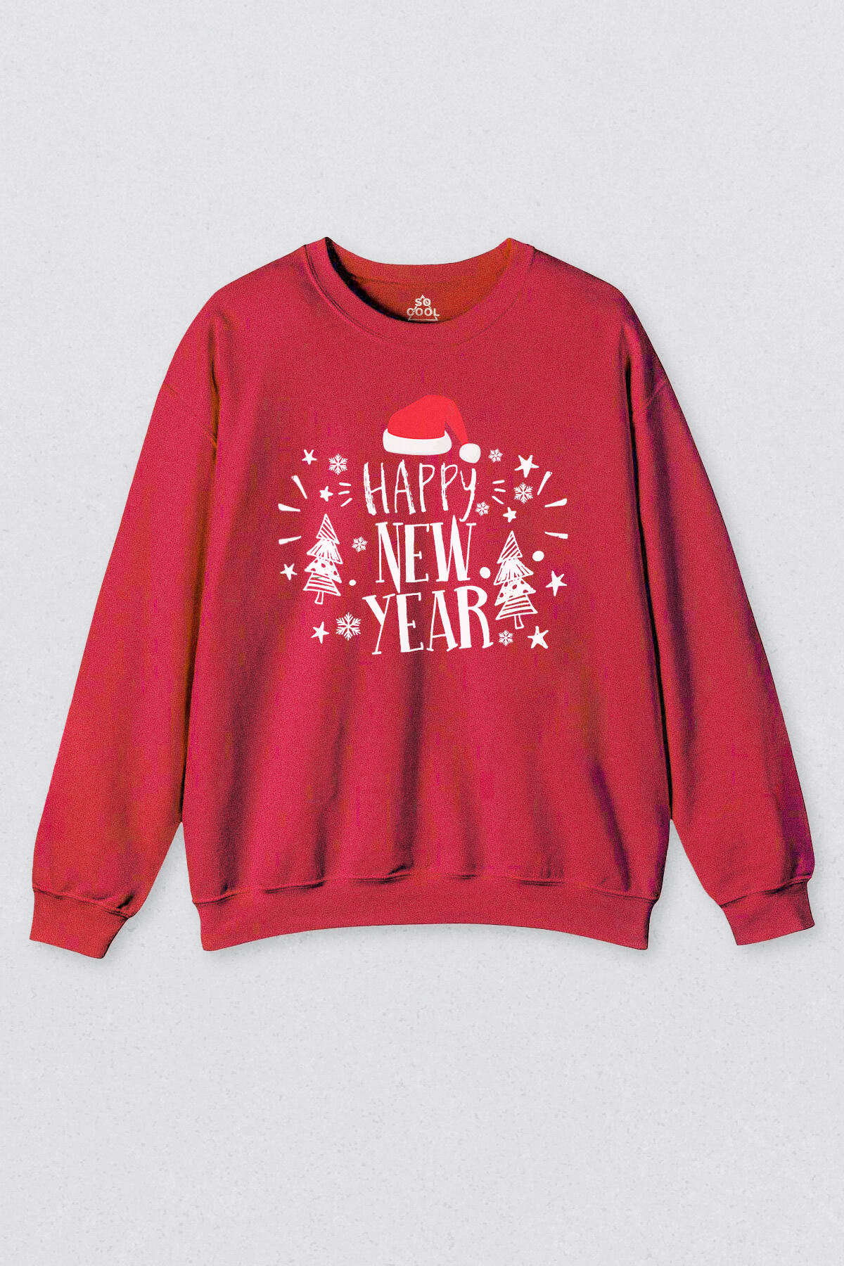 Unisex Kırmızı Sweatshirt Happy New Year 2026 Yeni Yıl Hediye Noel Yılbaşı Baskılı Sweat