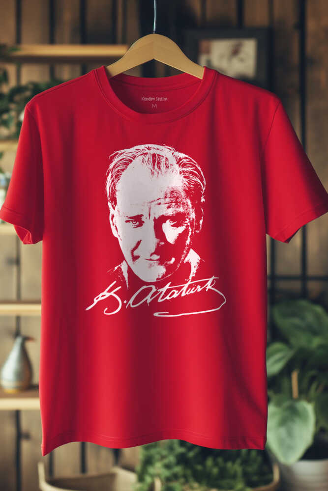 Unisex Kırmızı Tişört Mustafa Kemal Atatürk 23 Nisan 19 Mayıs Baskılı T-shirt Regular Fit