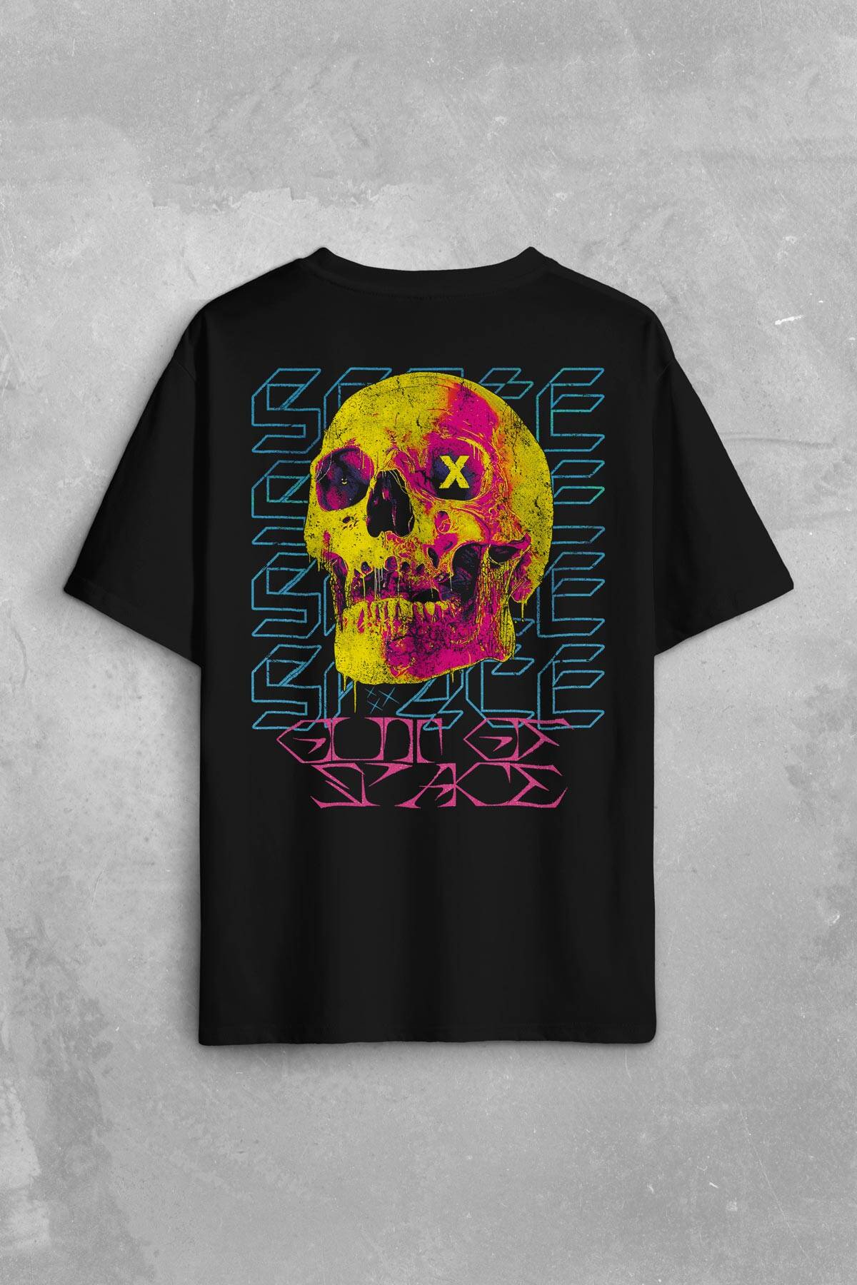 Unisex Oversize Baskılı T-shirt Thermal Skull Y2K Renkli Kuru Kafa