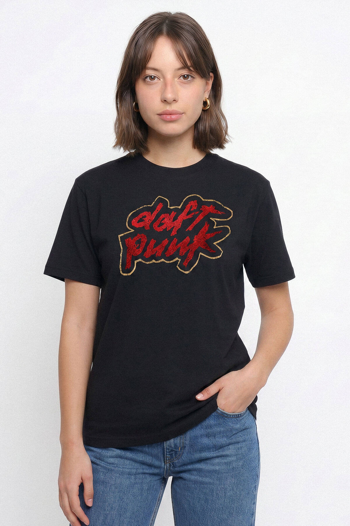 Unisex Regular T-shirt Daft Punk Electronic Music Müzik Siyah Baskılı Tişört