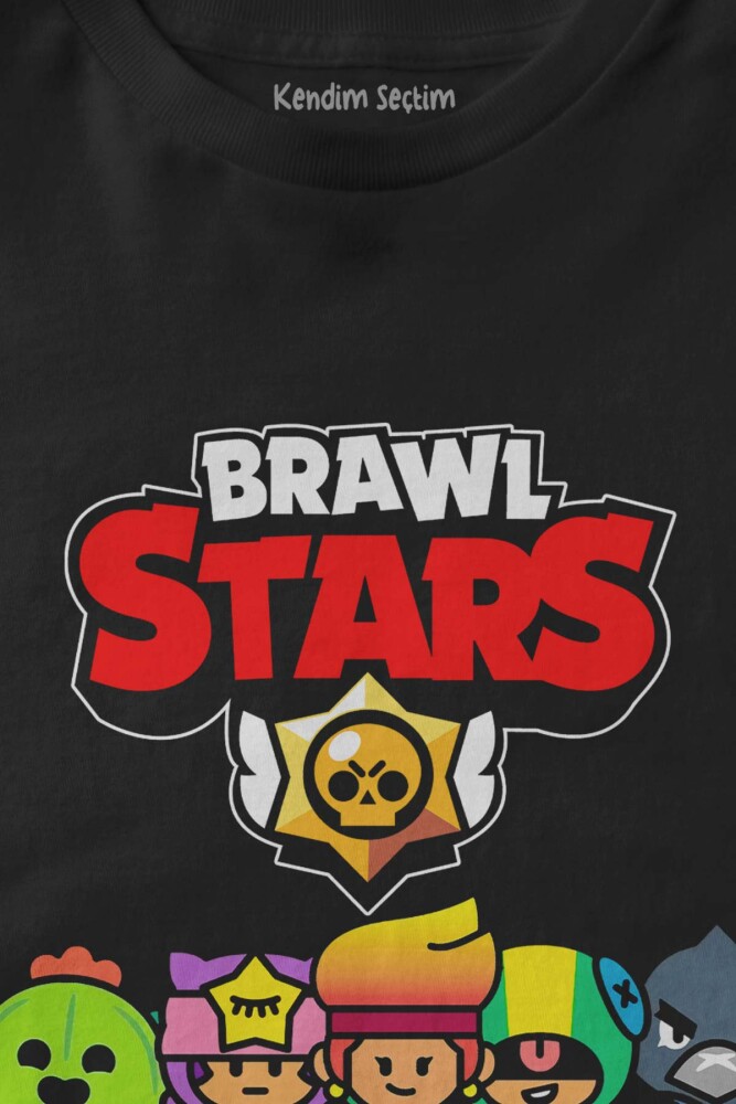 Unisex Siyah Brawl Stars Savaşçı Kahramanlar Karakter Tasarımlı Baskılı Çocuk Tişörtü - 2