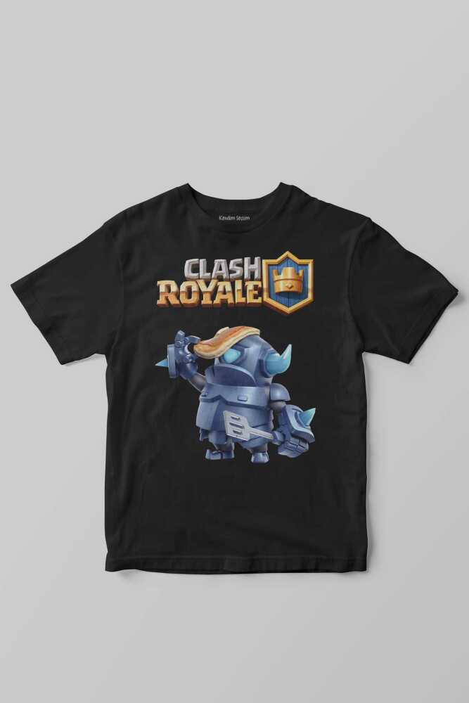 Unisex Siyah Clash Royale Mini P.E.K.K.A Savaşçı Baskılı Çocuk Tişörtü