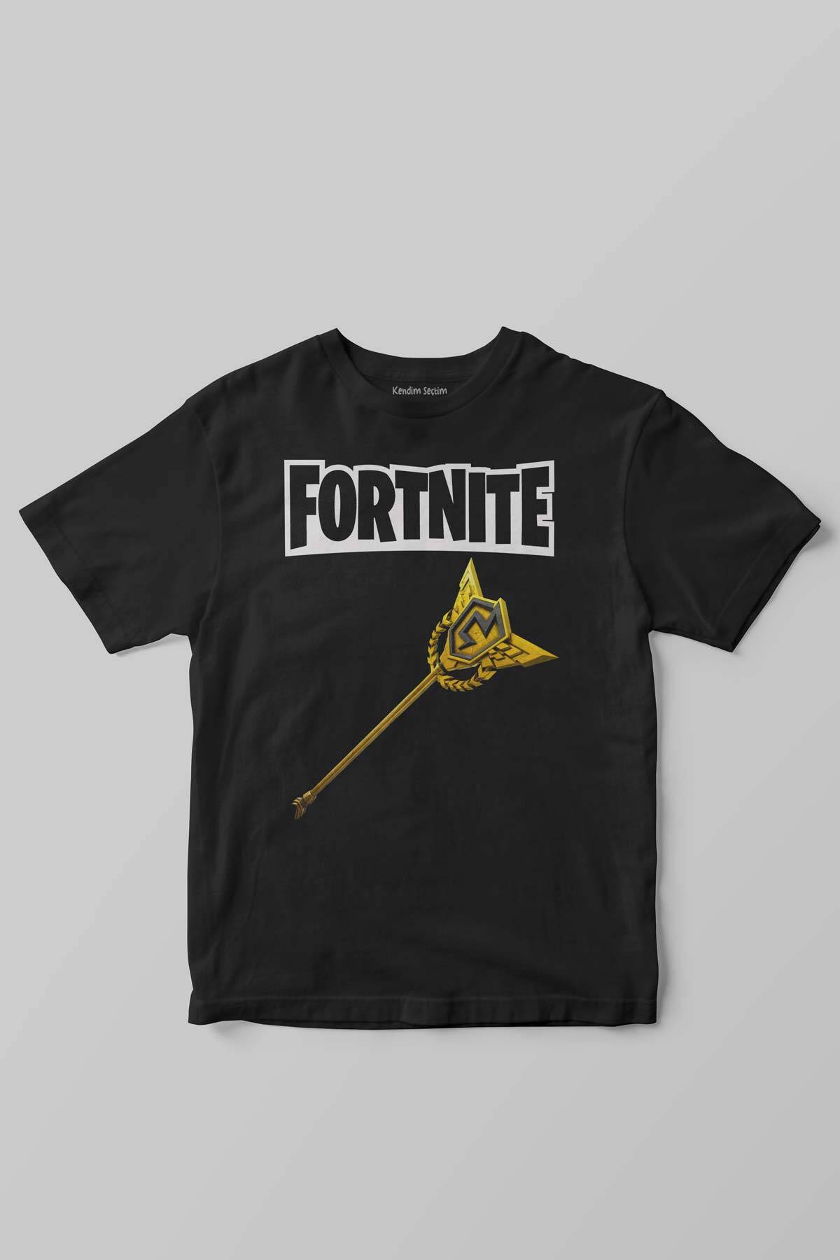 Unisex Siyah Fortnite Altın Asa Battle Royale Efsanevi Baskılı Çocuk Tişörtü