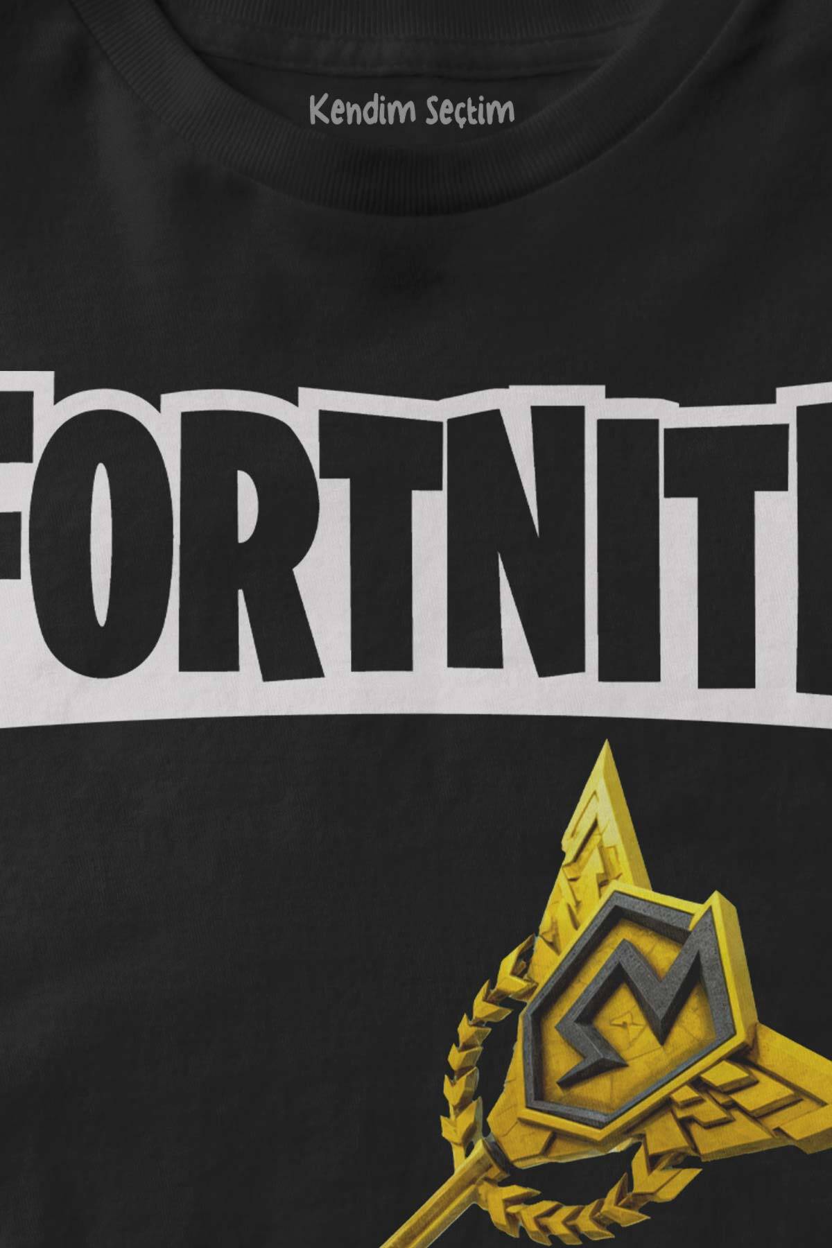 Unisex Siyah Fortnite Altın Asa Battle Royale Efsanevi Baskılı Çocuk Tişörtü - 2