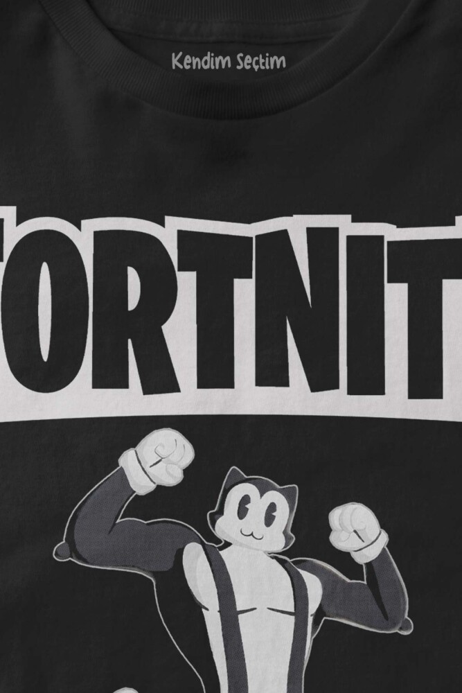 Unisex Siyah Fortnite Kedi Çizgi Tehlikeli Battle Royale Baskılı Warrior Çocuk Tişörtü - 2