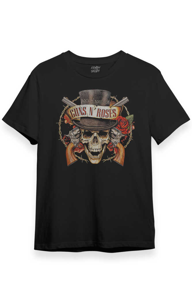 Unisex Siyah Guns N' Roses Baskılı T-shirt Kısa Kollu Tişört - 4