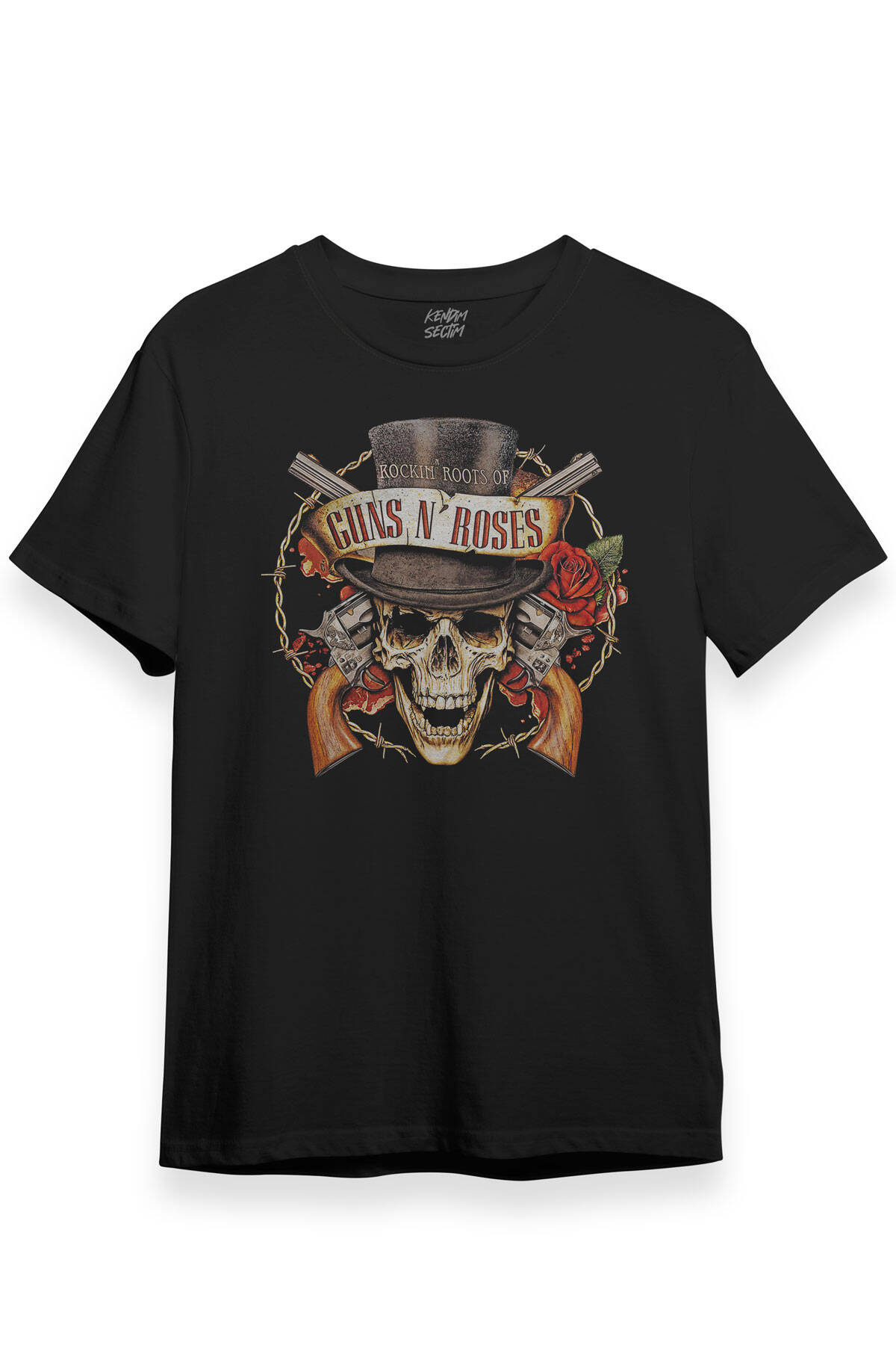 Unisex Siyah Guns N' Roses Baskılı T-shirt Kısa Kollu Tişört - 4