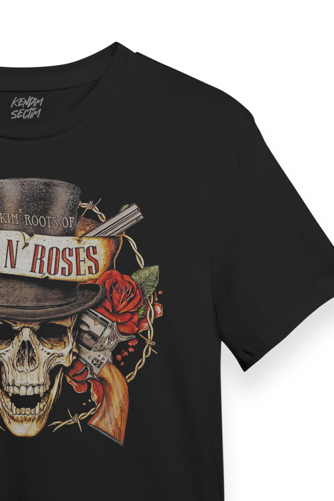 Unisex Siyah Guns N' Roses Baskılı T-shirt Kısa Kollu Tişört - 5