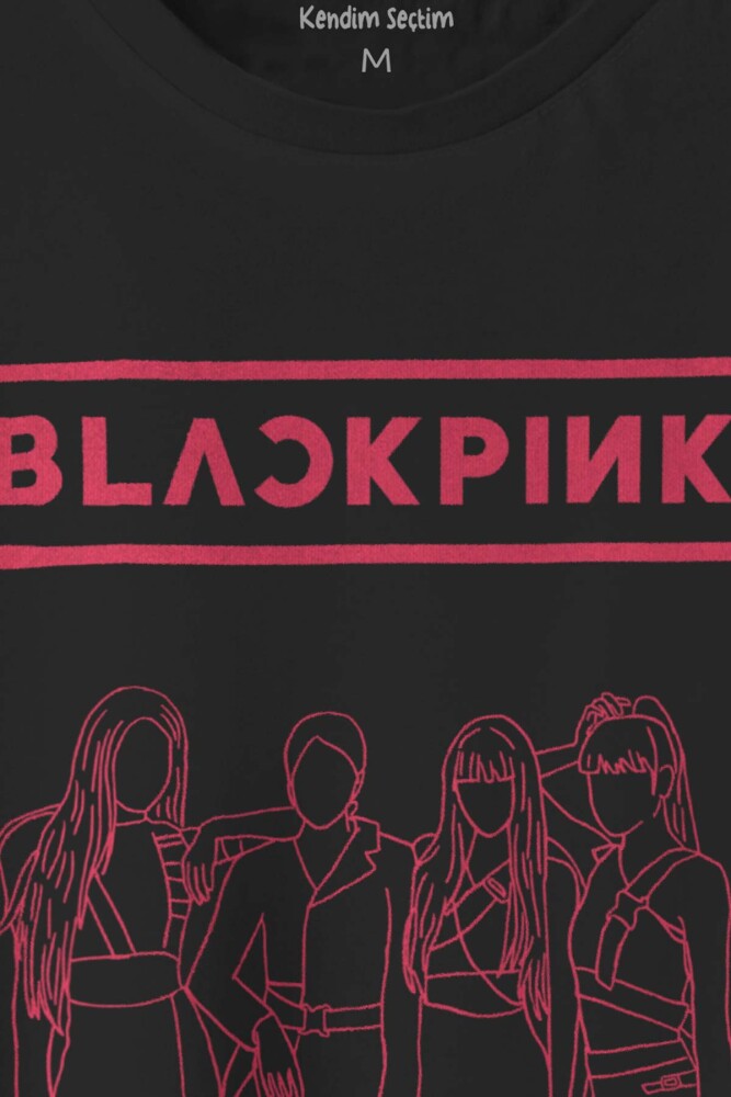 Unisex Siyah T-shirt BLACKPINK Çizim Kore Music K-POP Baskılı Tişört - 2