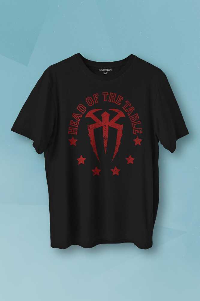Unisex Siyah T-shirt Head Of The Table Roman Reigns Spor Boks Gym Baskılı Tişört - 1