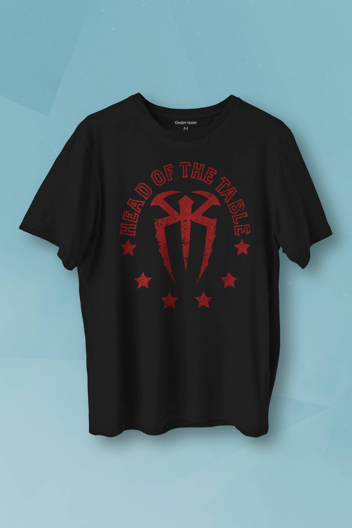 Unisex Siyah T-shirt Head Of The Table Roman Reigns Spor Boks Gym Baskılı Tişört - 1