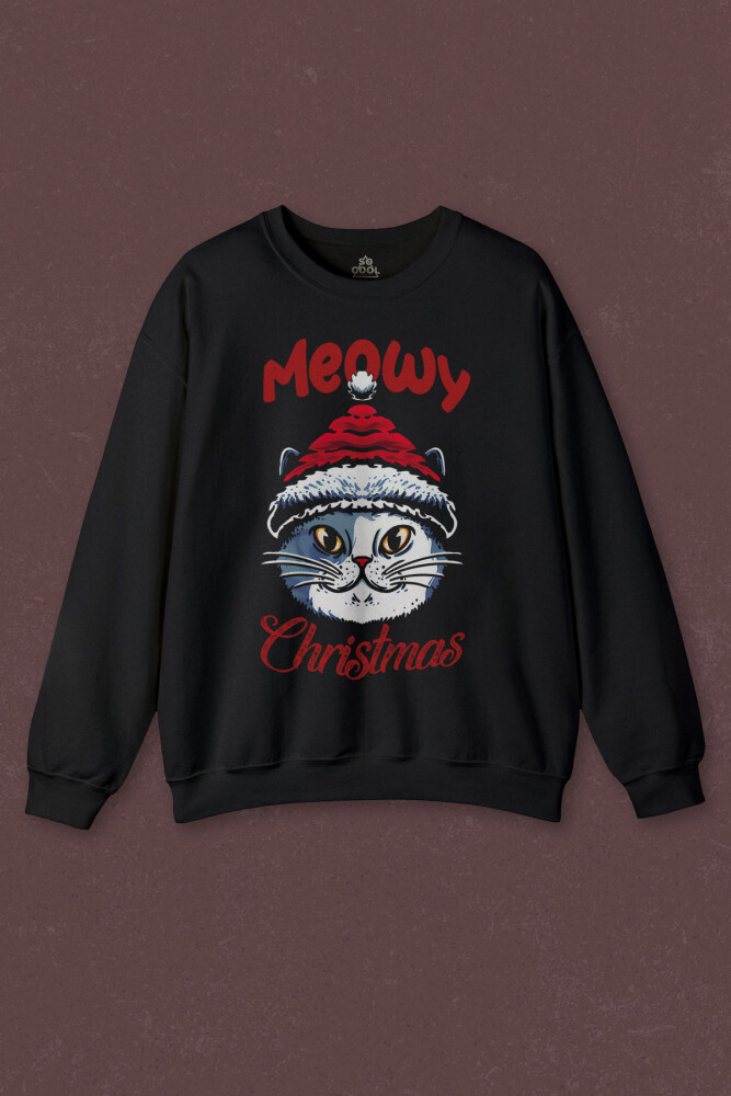 Unisex Sweatshirt Kedi Cat Meow Christmas 2026 Noel New Year Yılbaşı Baskılı Sweat - So Cool