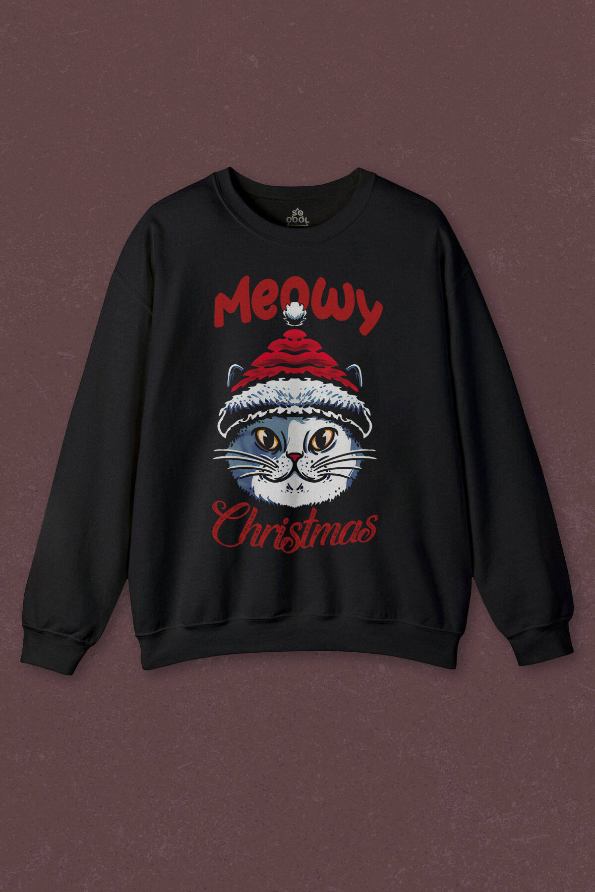 Unisex Sweatshirt Kedi Cat Meow Christmas 2026 Noel New Year Yılbaşı Baskılı Sweat - 1