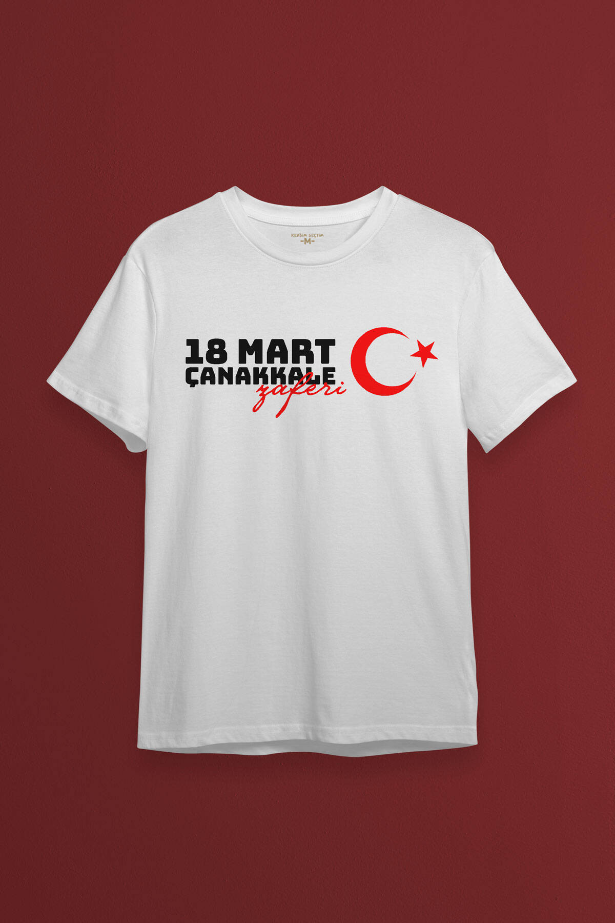 Beyaz T-shirt 18 Mart Çanakkale Zaferi Türk Bayrağı Baskılı Beyaz Tişört - 1