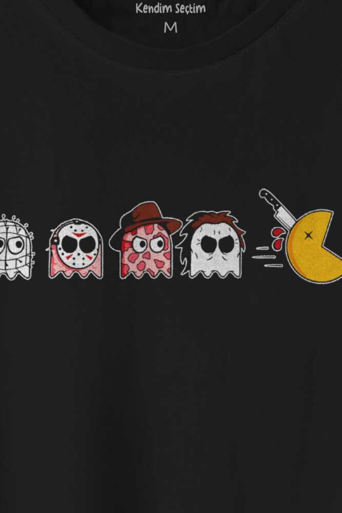 Unisex T-shirt Among Us Pacman Hallowen Korku Film Oyun Siyah Baskılı Tişört - 2