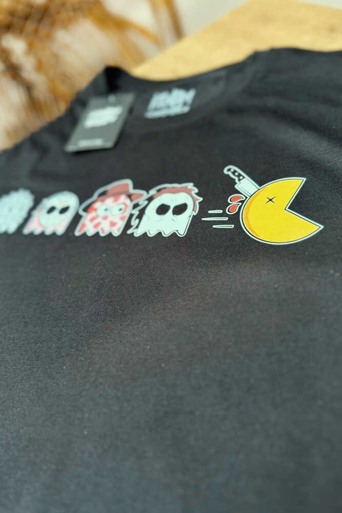 Unisex T-shirt Among Us Pacman Hallowen Korku Film Oyun Siyah Baskılı Tişört - 5