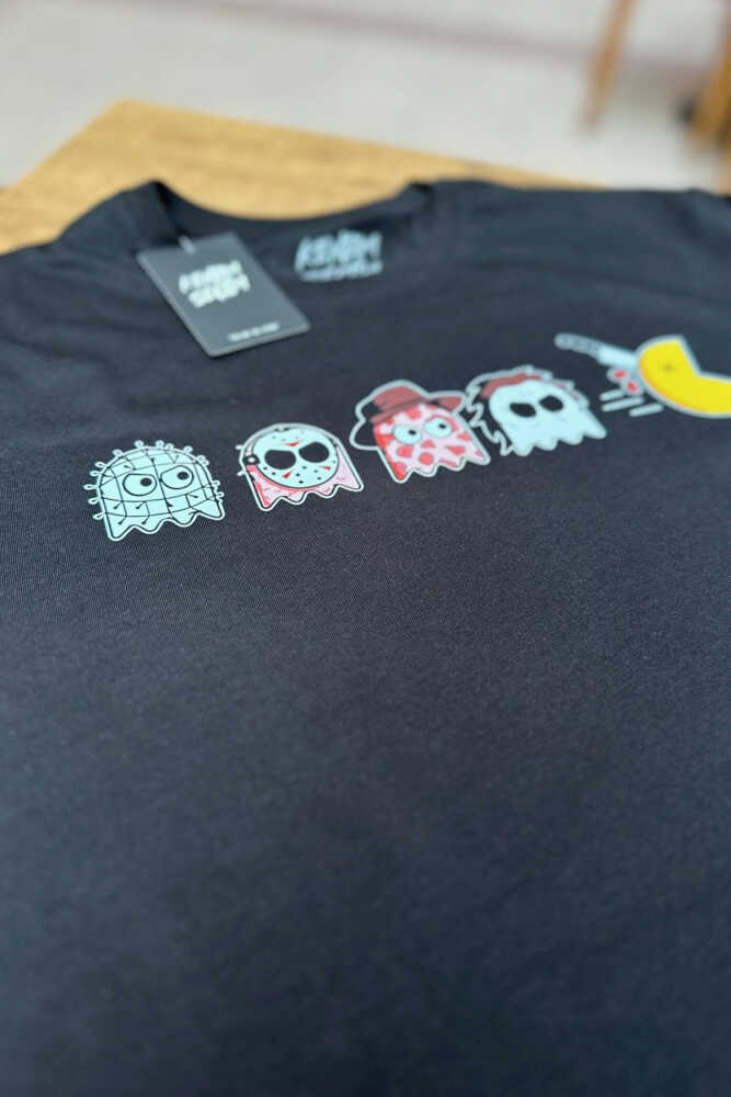 Unisex T-shirt Among Us Pacman Hallowen Korku Film Oyun Siyah Baskılı Tişört - 6