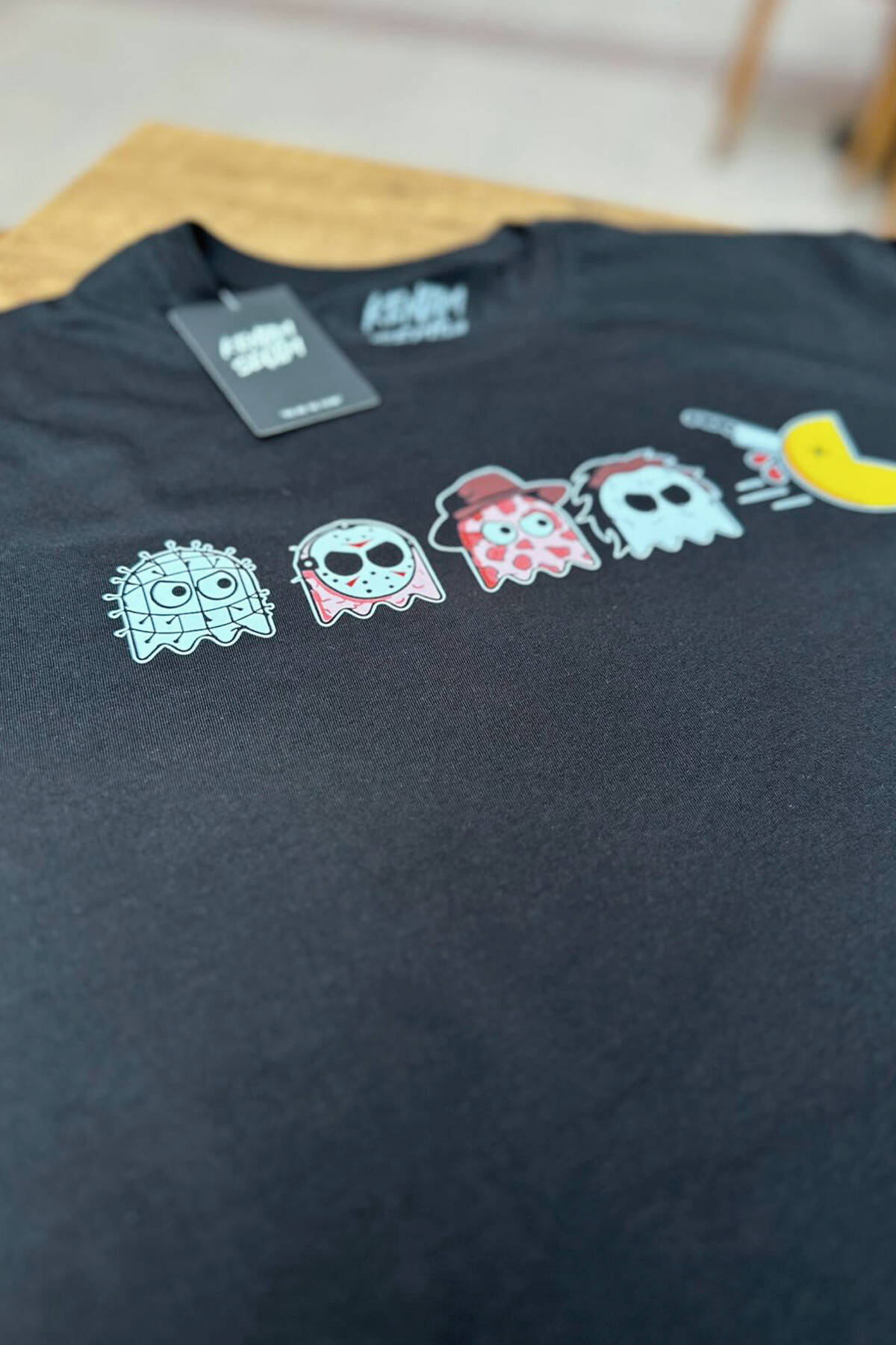 Unisex T-shirt Among Us Pacman Hallowen Korku Film Oyun Siyah Baskılı Tişört - 6