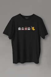 Unisex T-shirt Among Us Pacman Hallowen Korku Film Oyun Siyah Baskılı Tişört - Thumbnail