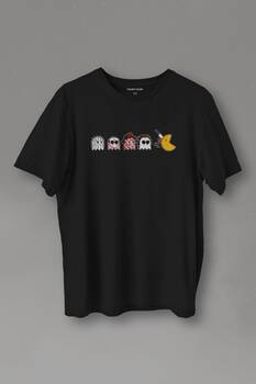 Unisex T-shirt Among Us Pacman Hallowen Korku Film Oyun Siyah Baskılı Tişört