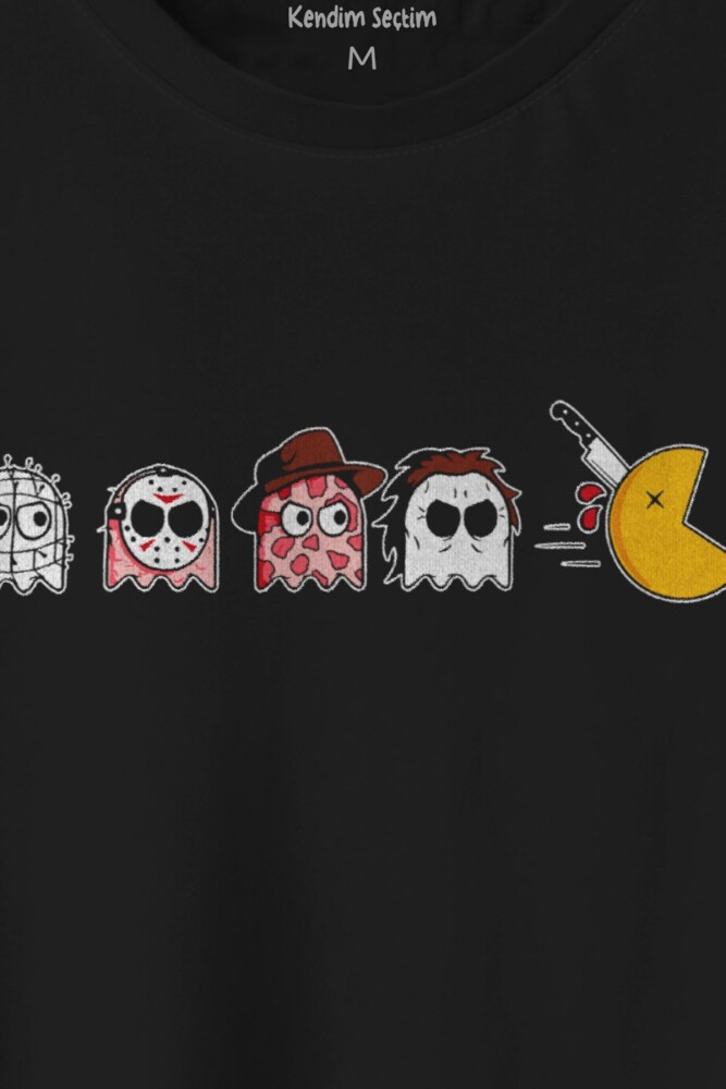Unisex T-shirt Among Us Pacman Hallowen Korku Film Oyun Siyah Baskılı Tişört - 2