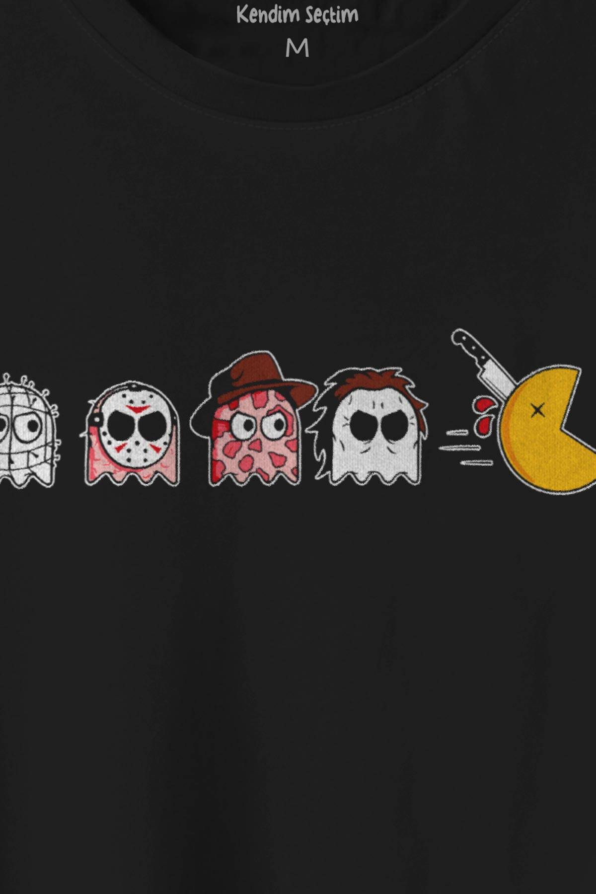 Unisex T-shirt Among Us Pacman Hallowen Korku Film Oyun Siyah Baskılı Tişört - 2