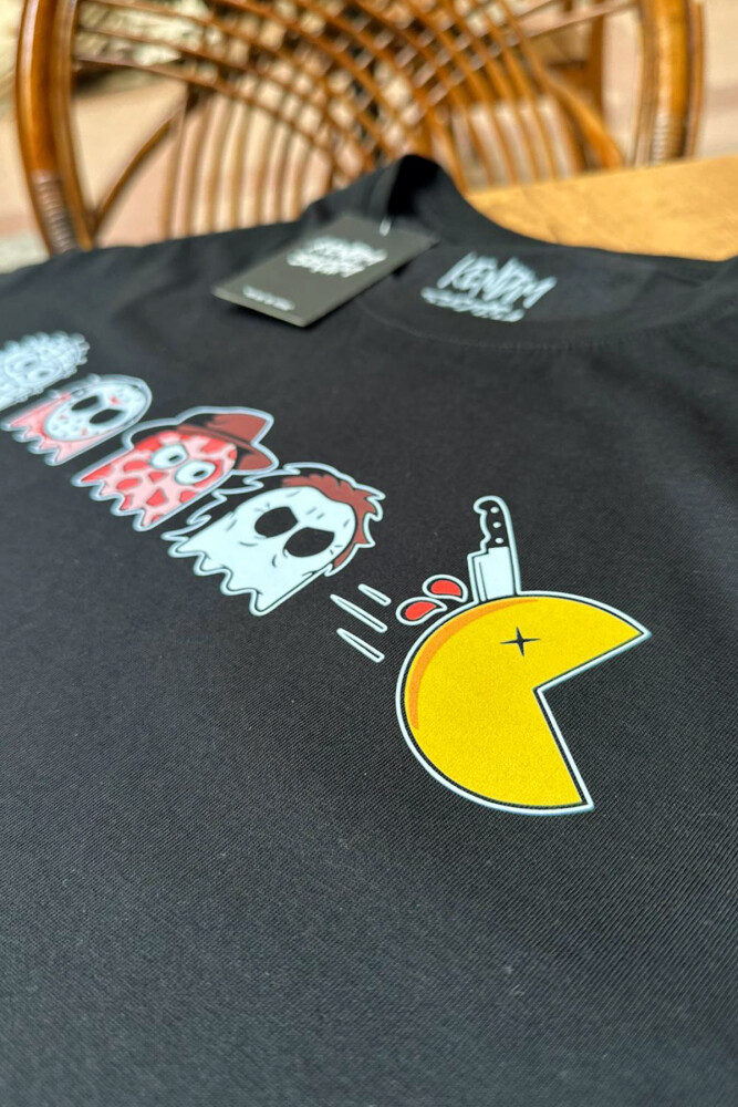 Unisex T-shirt Among Us Pacman Hallowen Korku Film Oyun Siyah Baskılı Tişört - 4