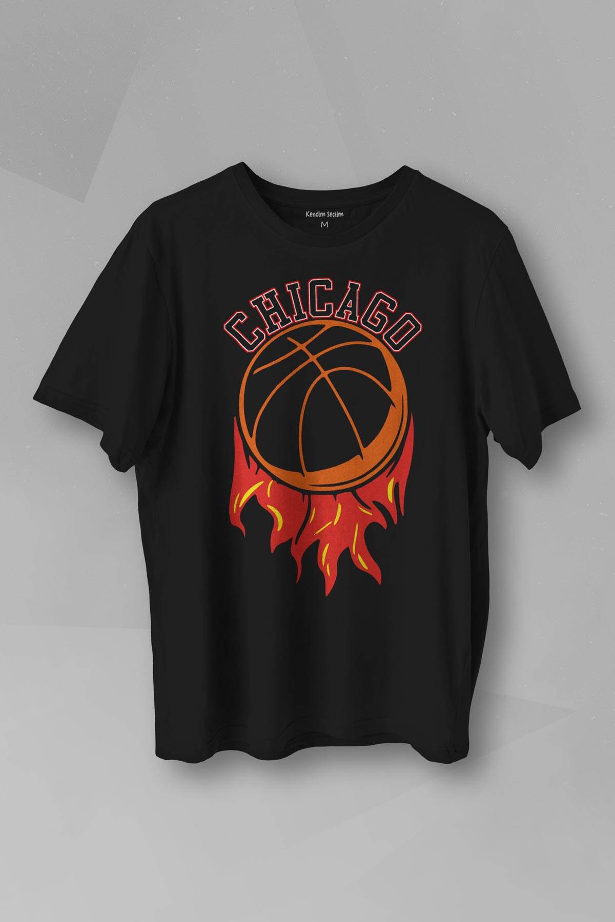 Unisex T-shirt Basketbol Spor Basketball Chicago Yazı Siyah Baskılı Tişört - 1