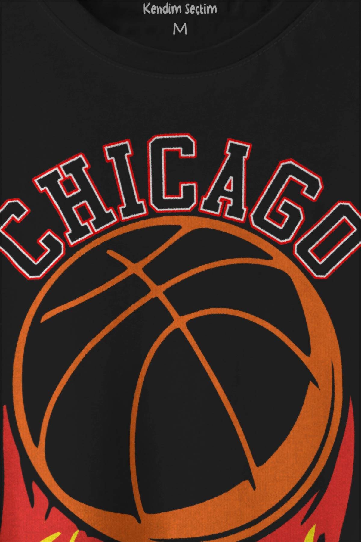 Unisex T-shirt Basketbol Spor Basketball Chicago Yazı Siyah Baskılı Tişört - 2