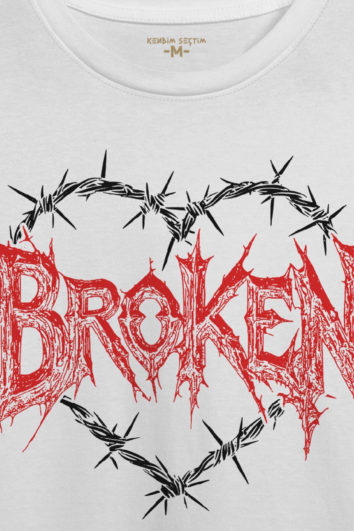 Unisex T-shirt Broken Hearts Gothic Y2K Yazı Baskılı Beyaz Tişört (1)