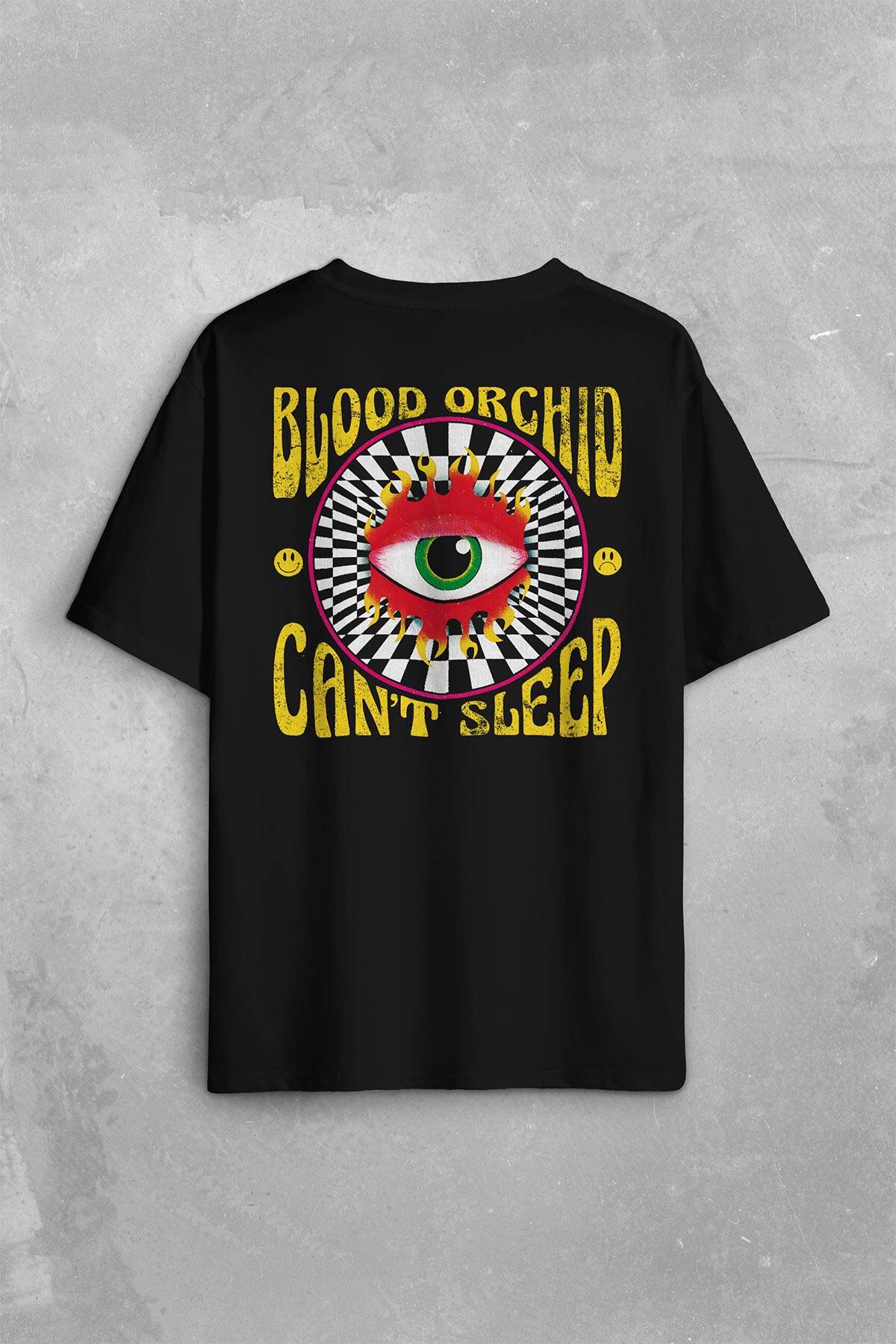 Unisex T-shirt Can't Sleep Urban Street Wear Baskılı Oversize Siyah Tişört - 1