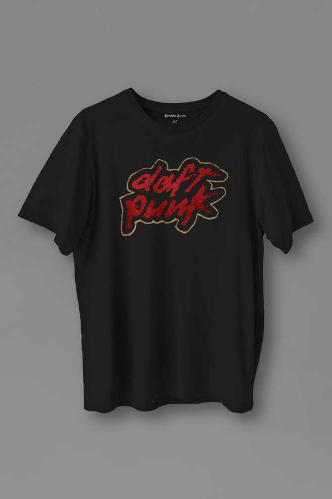 Unisex T-shirt  Daft Punk Logo Homework Albüm Müzik Siyah Baskılı Tişört