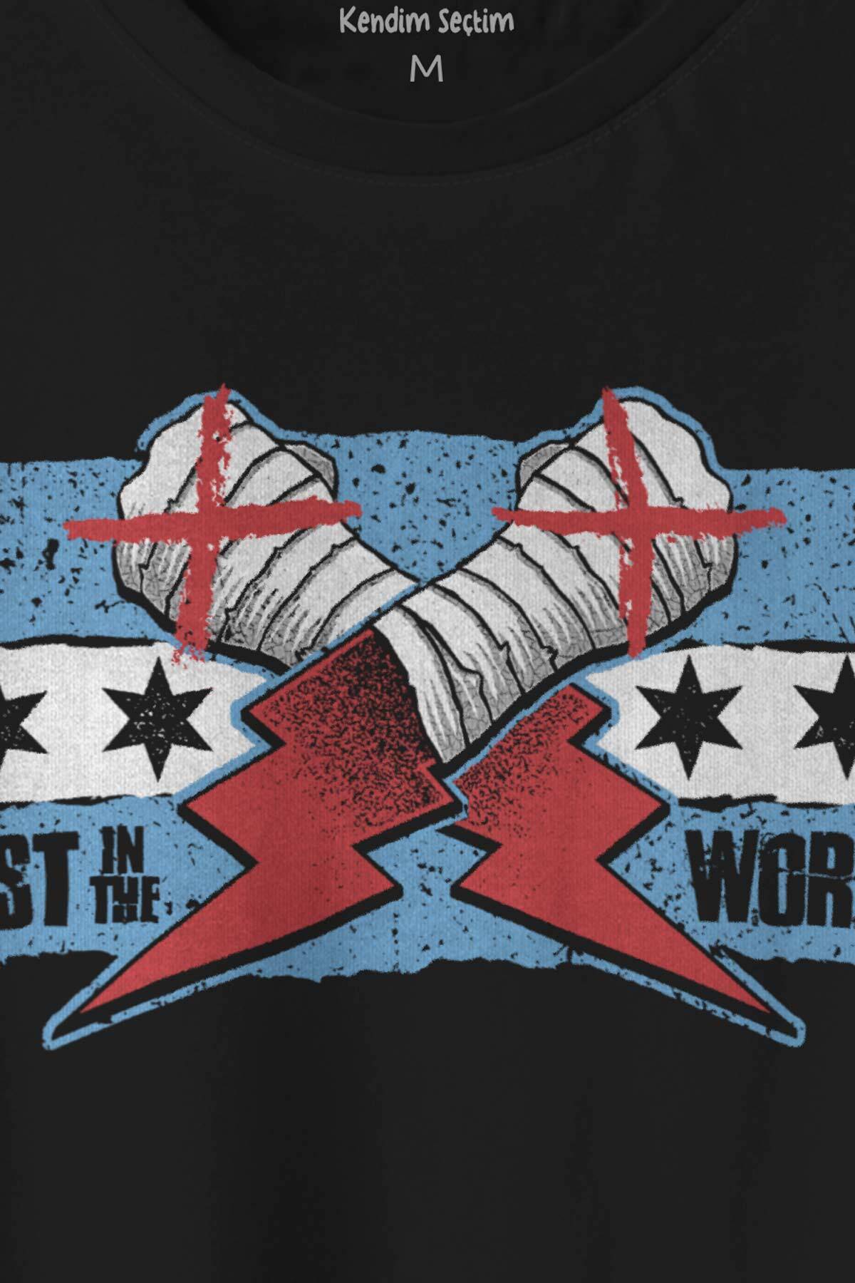Unisex T-shirt Eldiven Blue Flag CM Punk Fitness Dövüş Boks Gym Spor Baskılı Siyah Tişört - 2