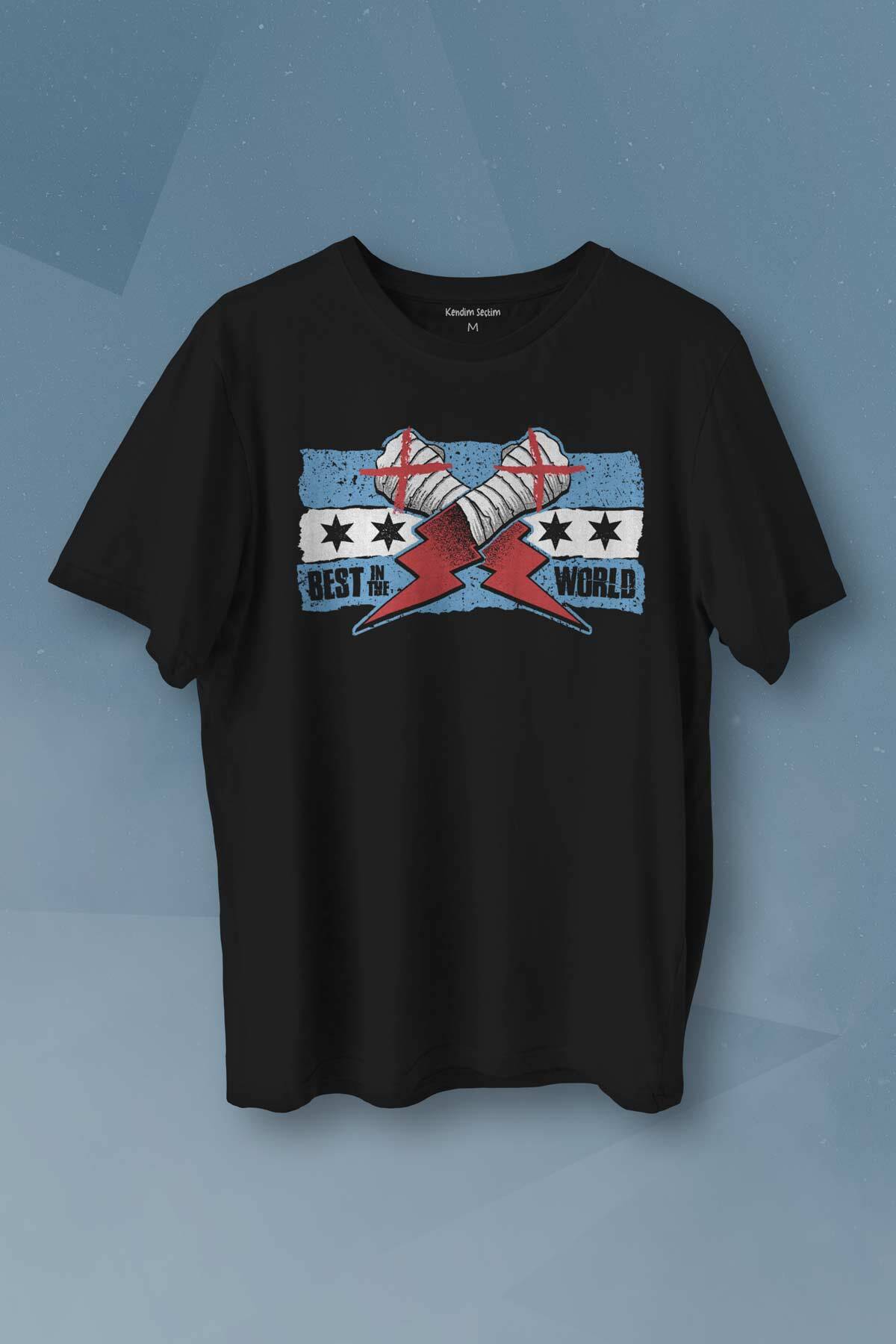 Unisex T-shirt Eldiven Blue Flag CM Punk Fitness Dövüş Boks Gym Spor Baskılı Siyah Tişört - 1