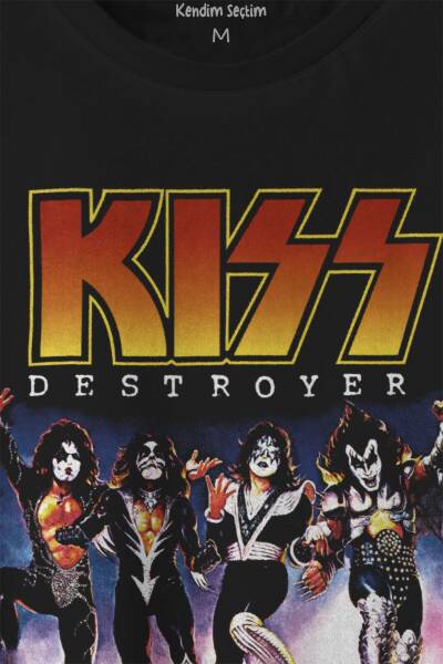 Unisex T-shirt Kiss The Destroyer Rock Music Album Siyah Baskılı Tişört - 2