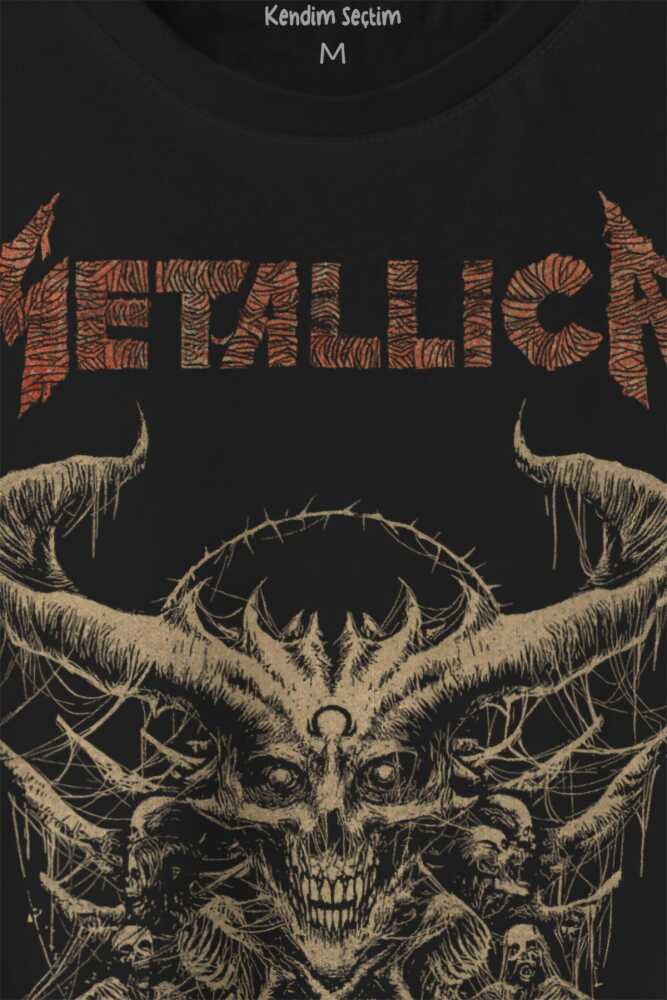 Unisex T-shirt Metallica Sargı Canavar Skull Vintage Korku Siyah Baskılı Tişört - 2