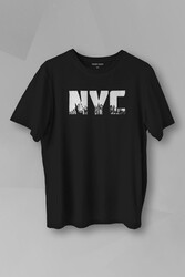 Unisex T-shirt NYC New York City Siyah Baskılı Tişört - Thumbnail