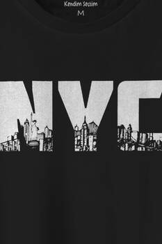 Unisex T-shirt NYC New York City Siyah Baskılı Tişört