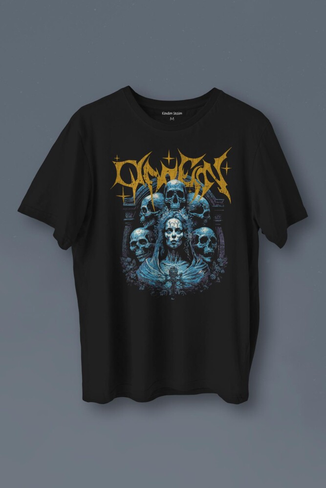 Unisex T-shirt Omen Gotik Skull Gothic Corpse Bride Siyah Baskılı Tişört - 1